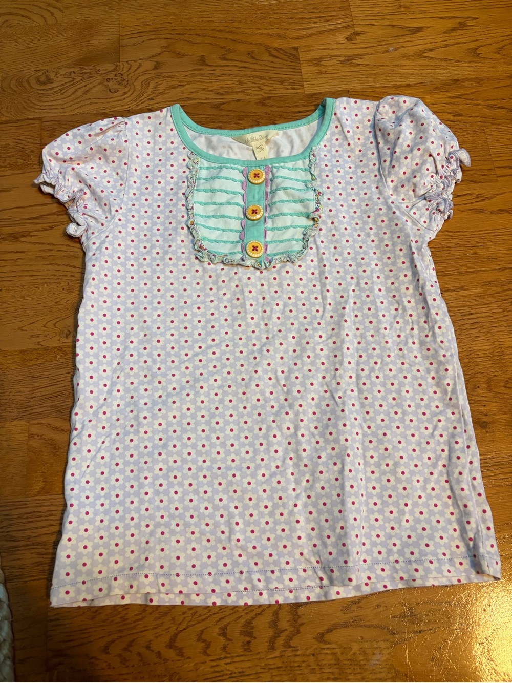 Matilda Jane White Top with Pink Dots and Mint Trim